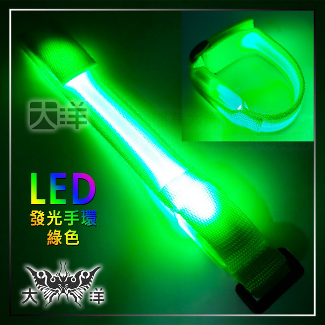 大洋 LED發光手環, 綠色,電池式發光手環一個電池CR2016兩顆, 1個
