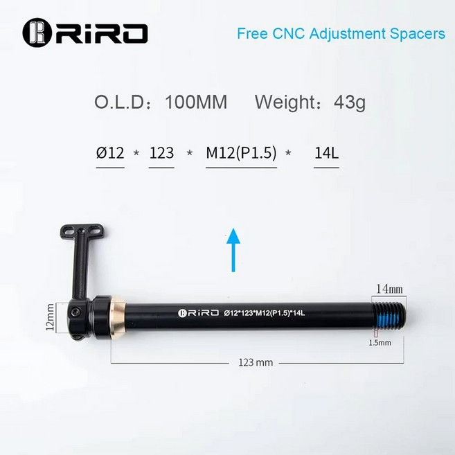 RIRO 자전거 쓰루 액슬 레버 포크 샤프트 허브 M12xP1.5 12*120 15x100 퀵 릴리즈 스케이버 MTB 로드 바이크, 12mm-123mm