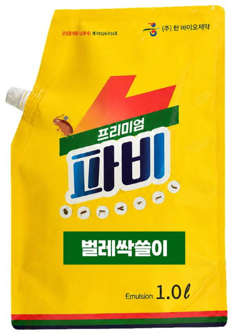 (당일발송)숨은 벌레까지. 살충제 프리미엄 파비 1.0L 리필파우치 바퀴벌레 진드기 개미 벌레약, 1개, 1L