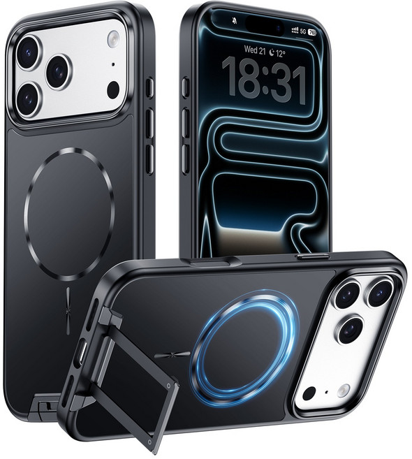 YOOVEI 애플 아이폰17프로맥스 정품케이스 AI 터치 버튼 탑재 맥세이프 호환 내장형 스탠드 마그네틱 보호케이스