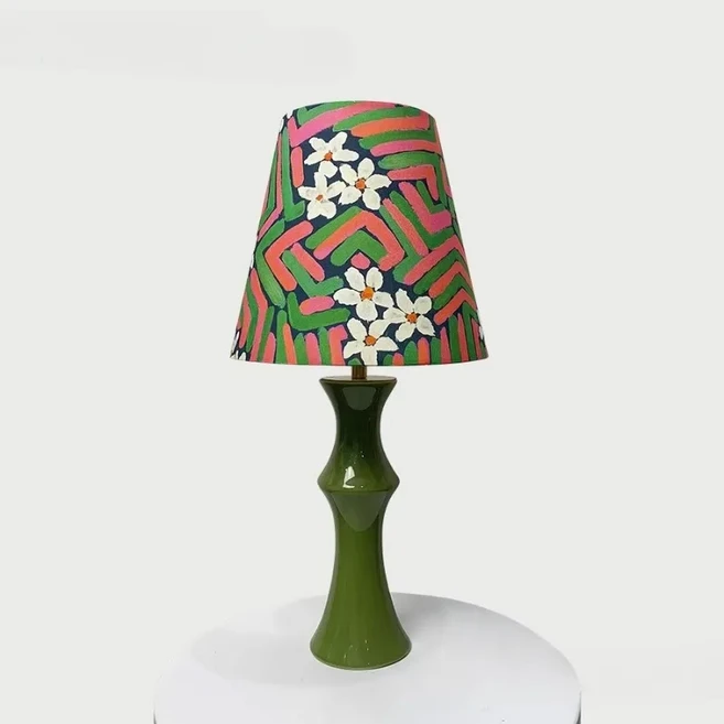 녹색 세라믹 테이블 램프 LED 인쇄 패브릭 갓 침실 연구 레스토랑 카페 창조적 분위기 책상 조명, 01 A, 01 US Plug, 01 Warm light