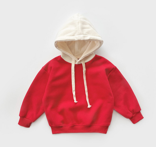 [미야네] 아동 주니어 심플 배색 기모 후드 맨투맨 티셔츠 키즈 배색 후드티셔츠