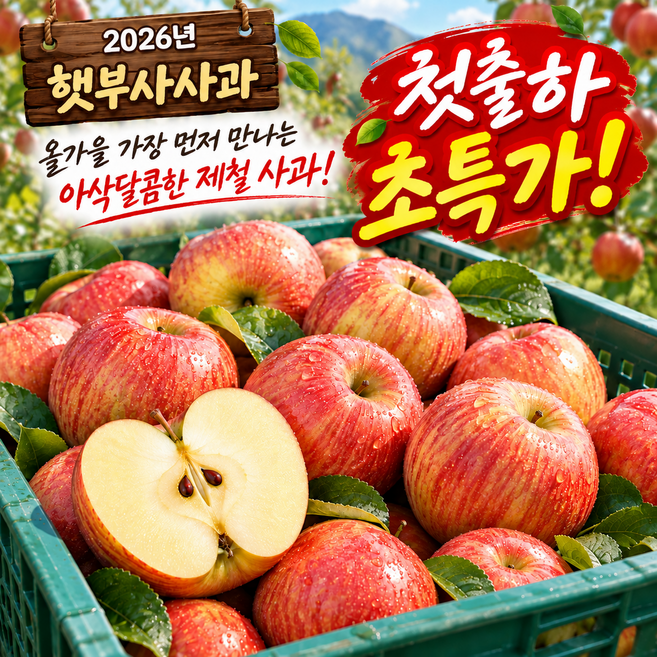 [첫출하 초특가] 햇부사사과 가정용 중과 아삭달콤 국내산 제철 부사사과, 1박스, 2kg