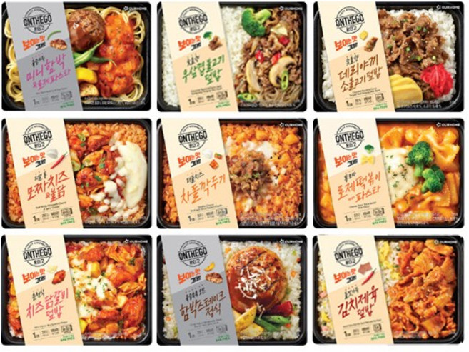 삼둥이수산 아워홈 온더고 냉동 도시락 9종세트(미니함박/우삼겹/데리/모짜/차돌/로제/치닭/함박/김제)직장인 도시락, 1개