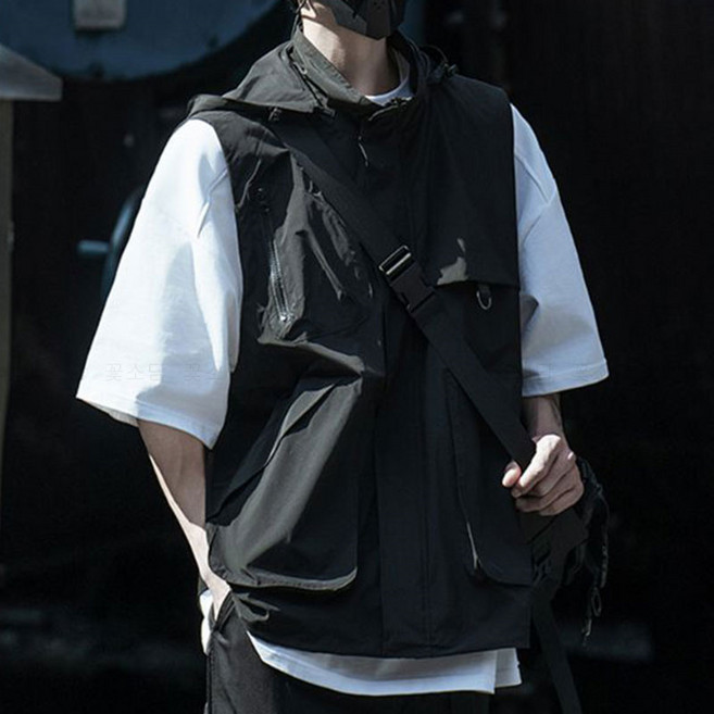 꽃소담 봄여름 남자 얇은 후드 집업 조끼 바람막이 베스트 HXY26A954