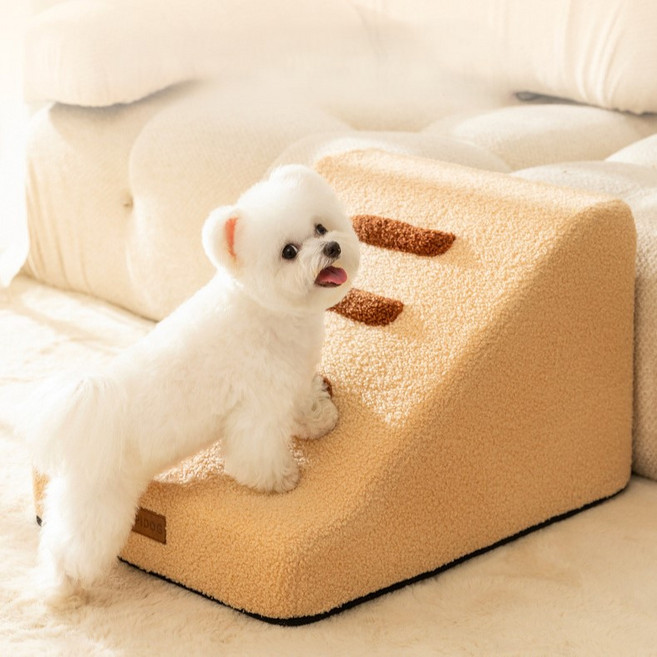 LA DERIVE 강아지 계단 미끄럼 방지 슬개골 보호 스펀지 계단 3단계, 1개, 꿀벌