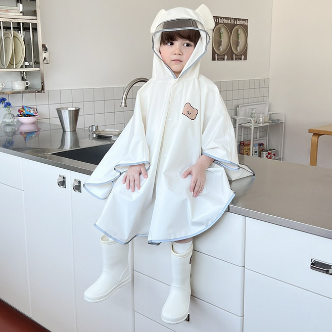 ECLL 빛 반사띠 아기 우비 2중잠금 유아 후드 레인코트