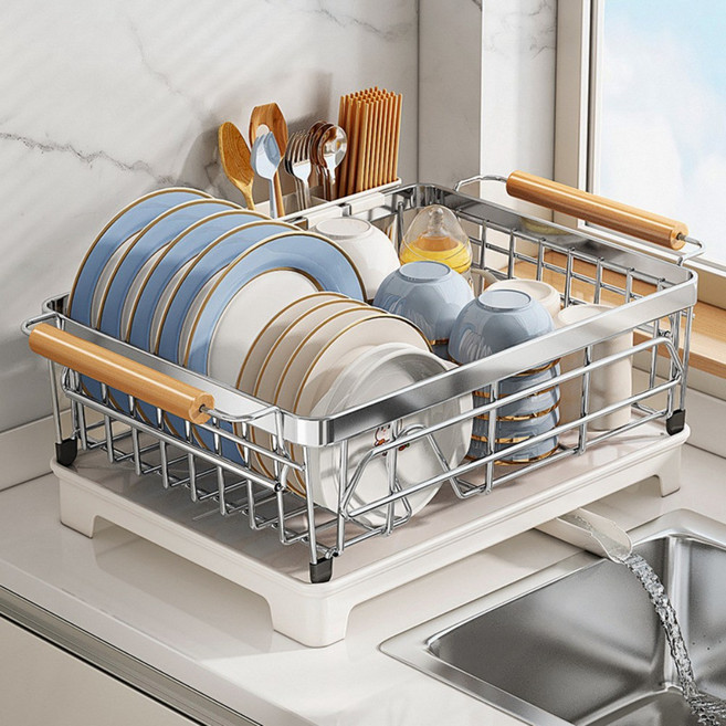 UNIQUEZON 304 올스텐 자동 물빠짐 식기 건조대 주방 통풍 무타공 수납 정리 설거지 선반 1단, 1개