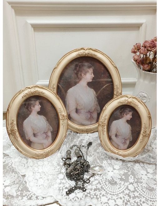 엔틱 로망스 타원 액자 3종 포토 프레임 장식 인테리어 소품 디자인 아이디어 상품, 1개