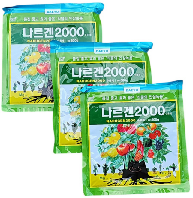 대유 나르겐 x3 식물영양제 질소 미량요소 복합비료 밑거름 추비, 3개, 500g