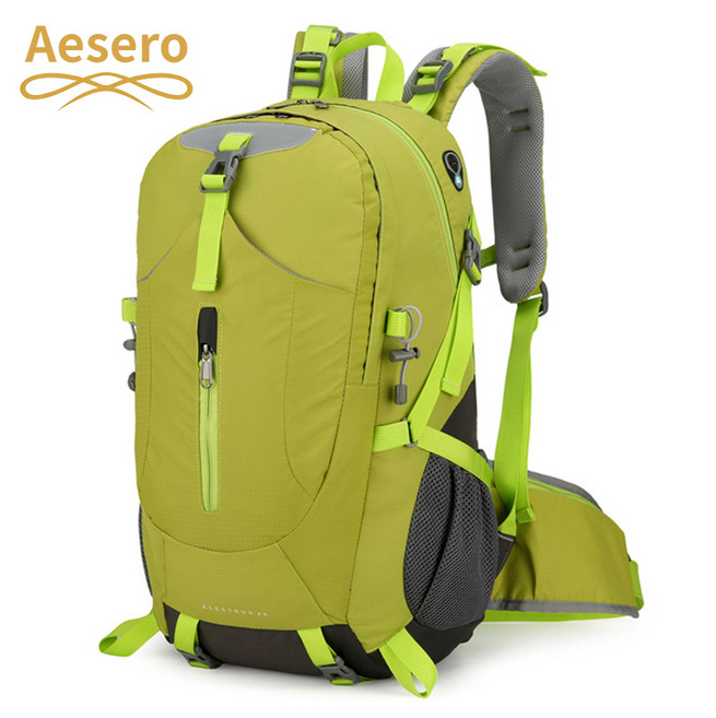 Aesero 초경량 휴대용 아웃도어 방수 내마모성 쌍 어깨 등산백 레인커버 포함, 녹색