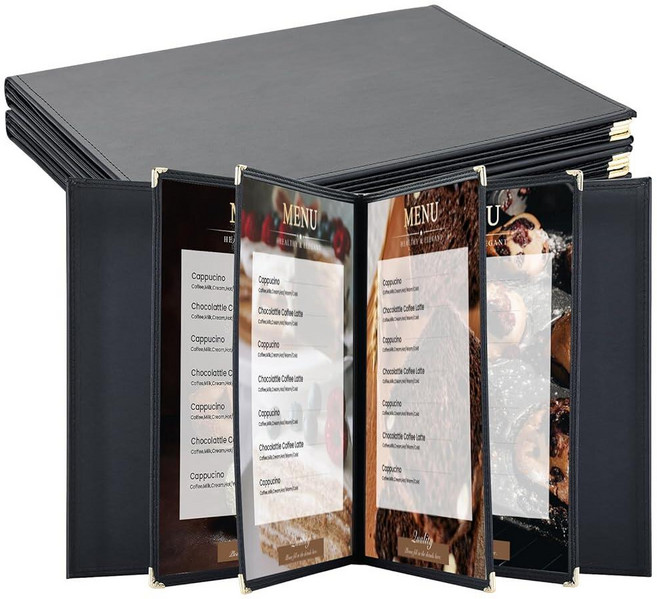 AMGSH Menu Book 8.5 x 11 Inch 2 Page 4 View Faux 천연가죽 with Clear Pages Covers for Hotel Restaur