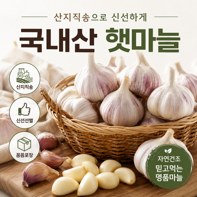 2위 - [특가한정판매] 산지직송 국산 햇마늘 통마늘, 1박스, 5kg