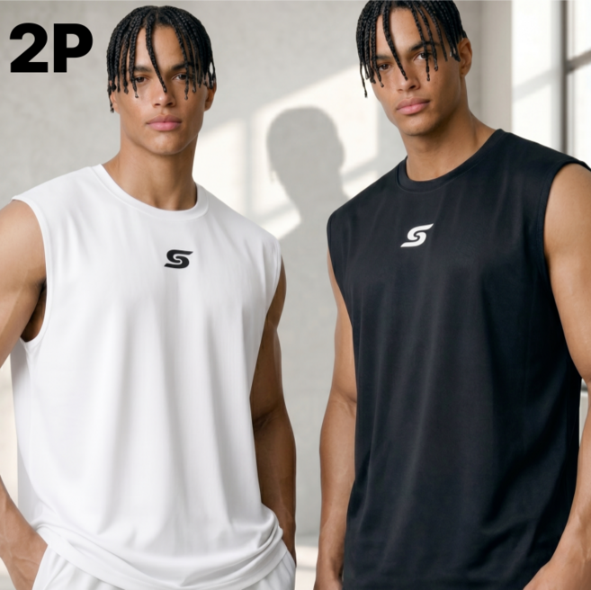 스피디컴피 남자 기능성 오버핏 에어매쉬 헬스 머슬핏 나시 2장세트