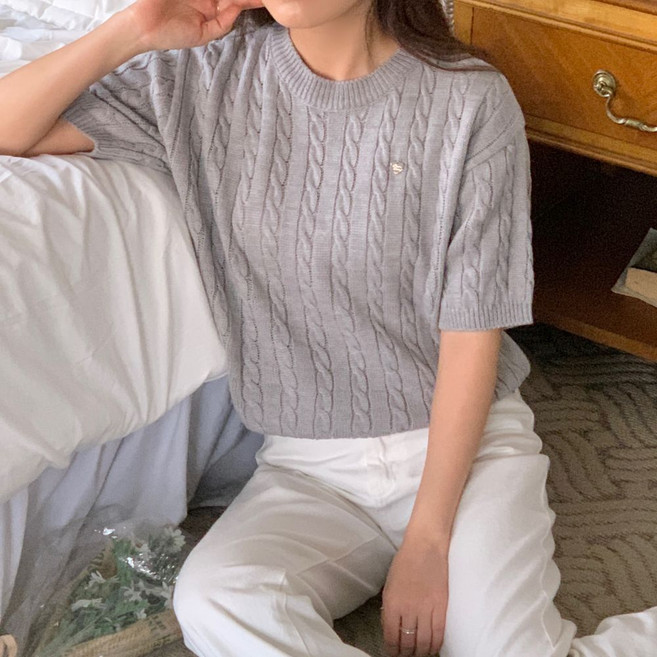 가영 여성 반팔니트 니트반팔티 여름 라운드 데일리 상의