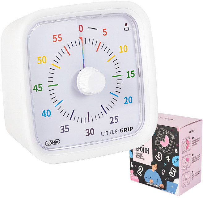 리틀그립 구글 타이머 KC 인증 무소음 공부 순공 시계 미끄럼방지 실리콘 포함, 화이트 레인보우, 1개, 화이트계열