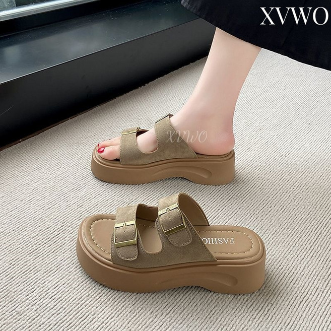 XVWO 여성 투버클 플랫폼 슬리퍼 통굽 샌들 쿠션 편안한 여름 캐주얼 데일리 실내외 겸용 슬리퍼