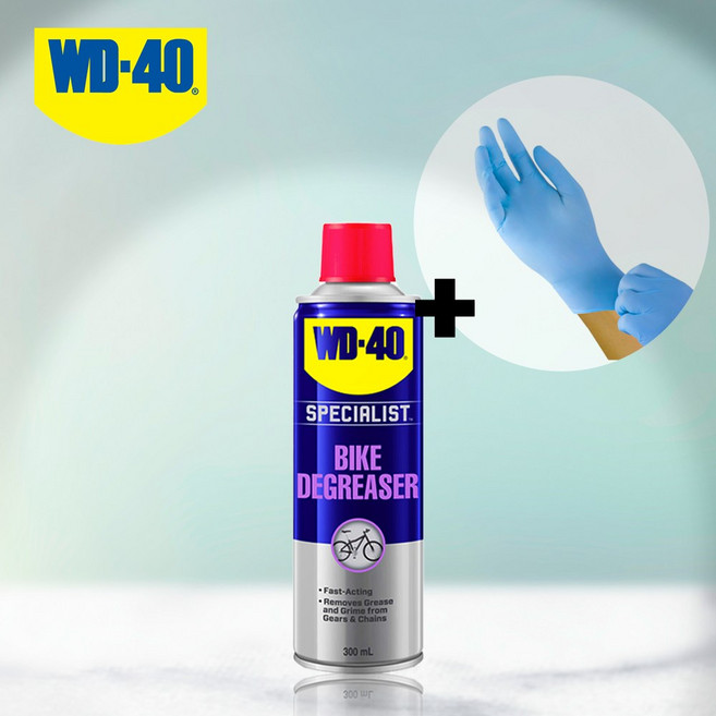 WD-40 디그리셔 자전거 체인 세척 청소 스프레이 타입+작업용장갑, 1개, 300ml