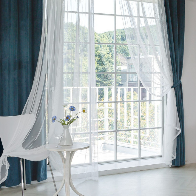 까르데코 벨벳 방한암막+그레이스 펄 레이스 긴창커튼 4장