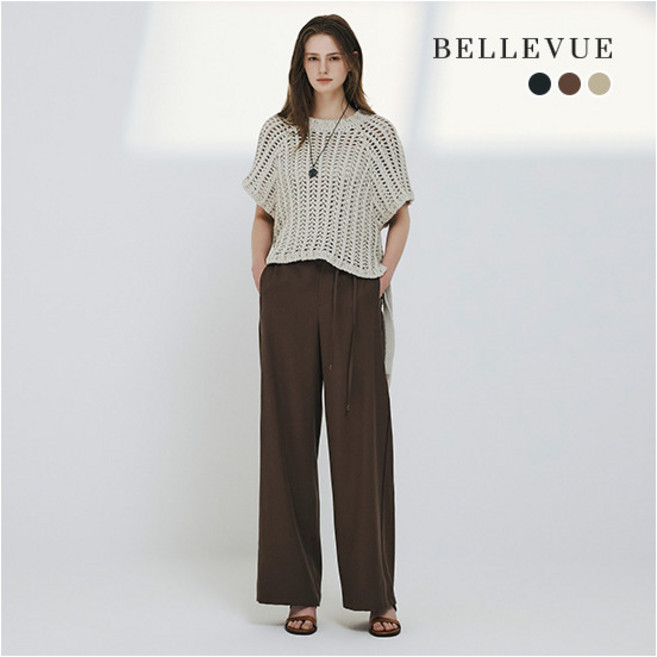 [벨뷰] (26SS) 니팅트리밍 벨티드 슬랙스