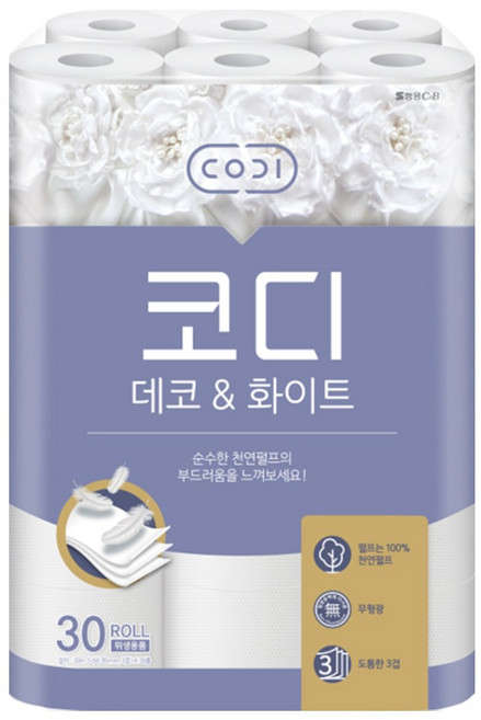 코디 데코 앤 화이트 화장지, 1개, 30개입, 30m