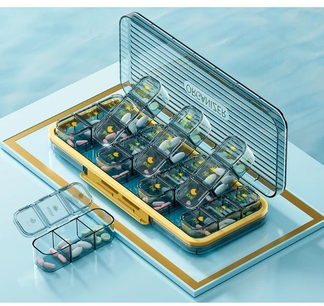 보조제 약 보관함 요일 시간별 소분 정리함 휴대용 약통 알약 케이스, 블루, 1개 - 쿠팡
