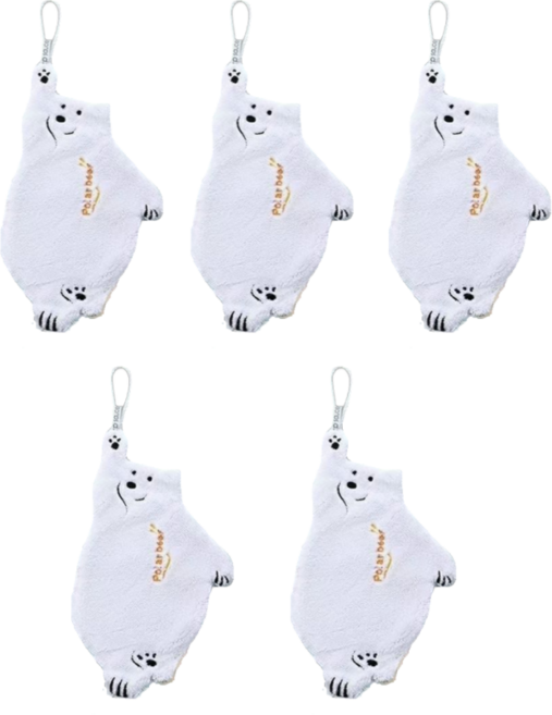 귀여운 북극곰 고리형 핸드타올 타올 키친행주, 5개, 화이트
