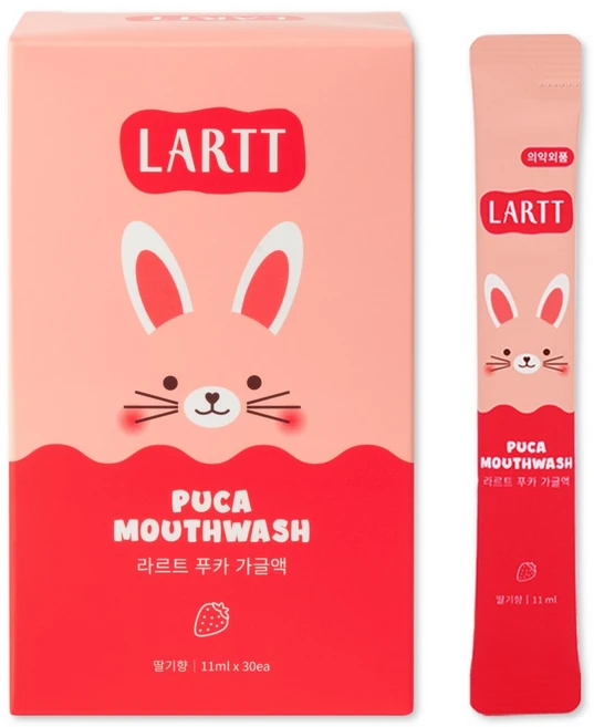 라르트 무알콜 충치예방 어린이가글 일회용 스틱 구강청결제 푸카 가글 딸기향, 30개, 11ml - 쿠팡
