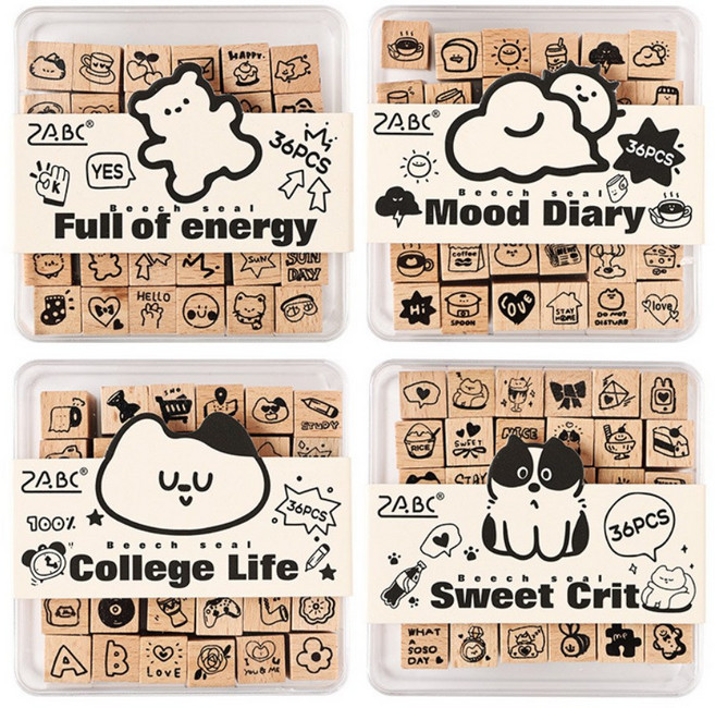 보스케 데일리 테마 원목 스탬프 세트, 스쿨 라이프, 1박스