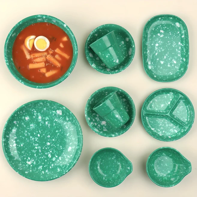 레트로 떡볶이 분식 그릇 포장마차 캠핑 접시 10종세트, 1세트, 그린 - 쿠팡