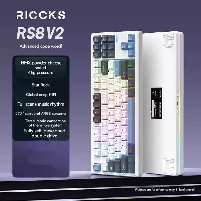 Riccks RS8 V2 Wireless Mechanical Keyboard 3Mode Hot Swap Gasket Low Noise Battery Life Dual Drive C, 03 Star Rock-Cheese