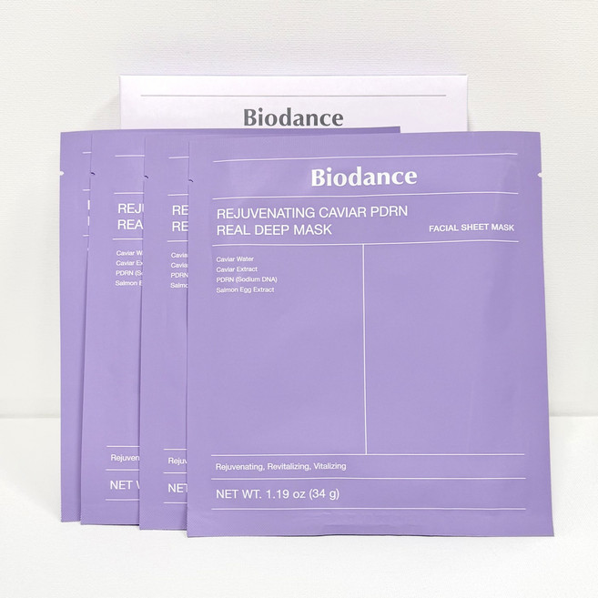 바이오던스 리쥬비네이팅 캐비어 PDRN 리얼 딥 마스크, 1개, 4개입