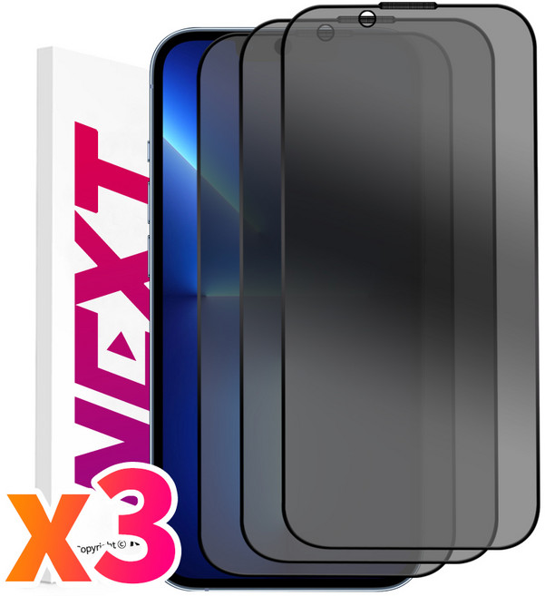 NEXTMOBILE 1+1+1 아이폰13 프로 프로맥스 미니 터치감 좋은 사생활 보호 풀커버 강화유리 액정 보호 필름, 3개