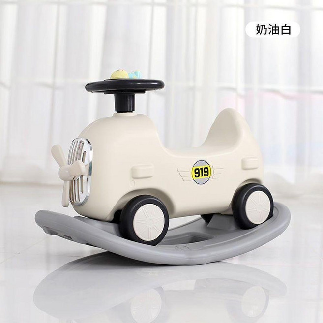 兒童搖搖木馬玩具車 奶油白, 白色搖搖馬音樂早教機, 1個