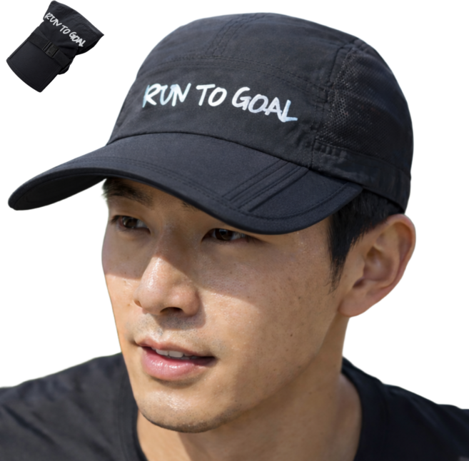 RUNTOGOAL 러닝 모자 메쉬 접이식 대두 스포츠 캡, 블랙, 1개