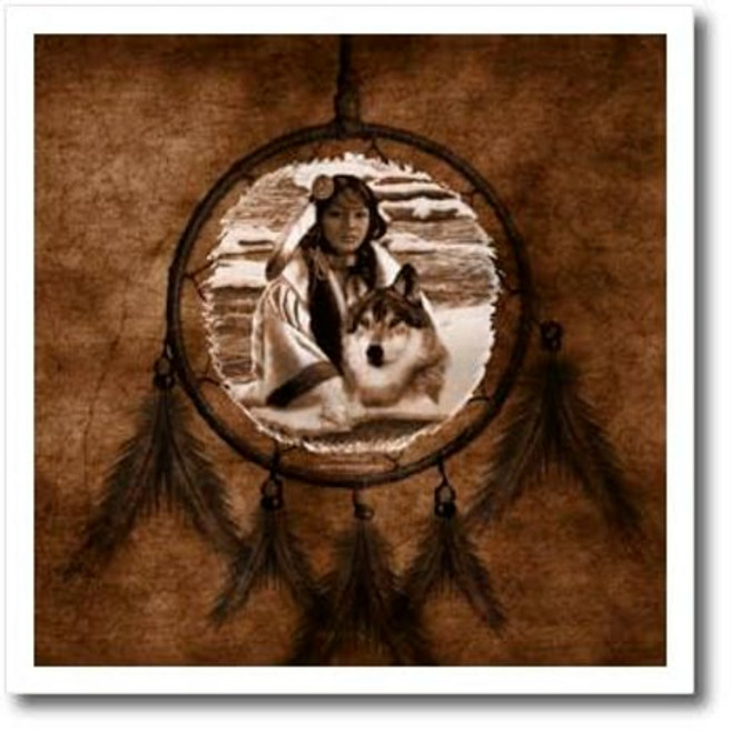 3dRose ht_52256_1 Martin Basmajia 3dRose ht_52256_1 Brown Native American Wolf Based on a Painting b, 1개