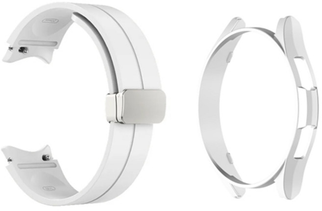 미소피아 갤럭시워치7 6 5 4 프로 클래식 D버클 실리콘 스트랩 케이스 세트 마그네틱 스포츠 밴드 시계줄, 워치5/4 40mm, 화이트세트