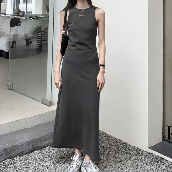 여름 백리스 롱원피스 쿨링핏 슬림핏 나시 착붙핏 폴리 크로스끈 스포티룩 TVC105