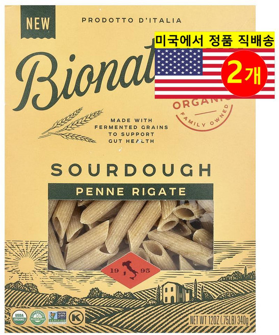 Bionaturae 맛있고 풍부한 식물성 영양 사워도우 펜네 리가테파스타 340g 2개