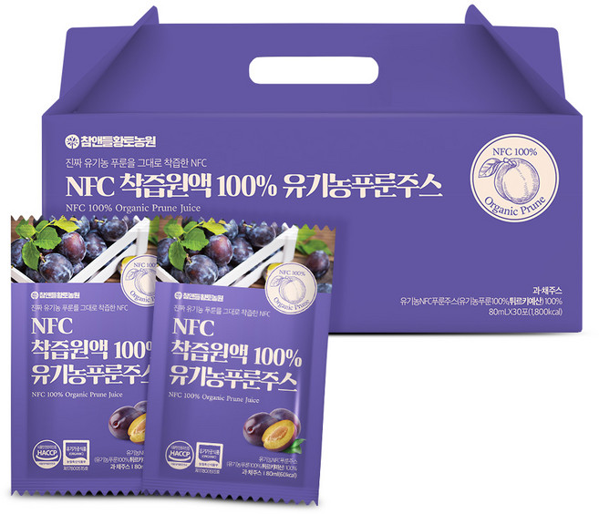 참앤들황토농원 NFC 착즙원액 푸룬주스 80ml 30포, 30개