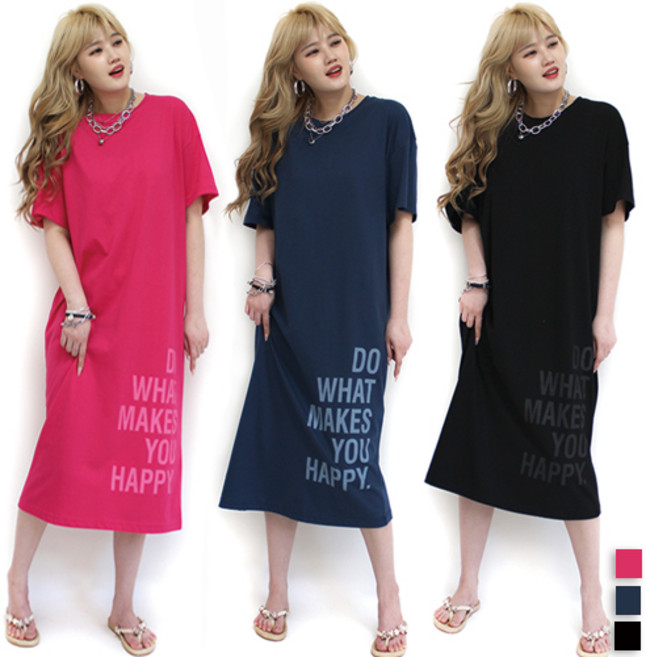 통통마녀 ] 두낫 반팔 롱 원피스 55~77 까지 착용 / 3컬러