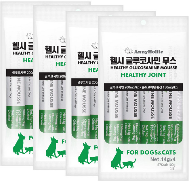 애니홀릭 반려동물 헬시 글루코사민 무스 영양제, 4회분, 다이어트(체중감소), 4개