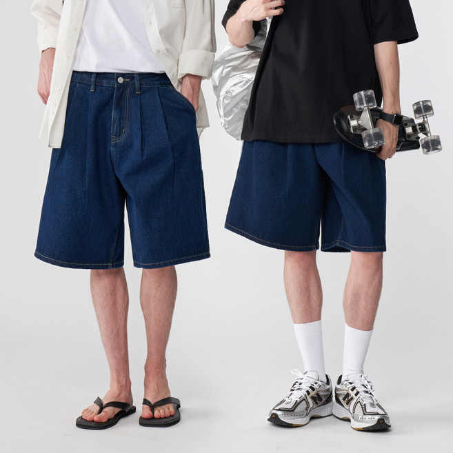 팀스핏 남성용 빅사이즈 버뮤다 와이드 5부 데님 청반바지