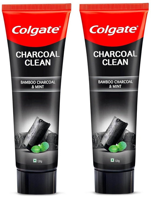 콜게이트 차콜 클린 120g x 2팩 블랙젤 치약 플라그 제거를 위한 대나무 숯 윈터그린 민트가 함유된 딥 클린 치약 팩, 1세트