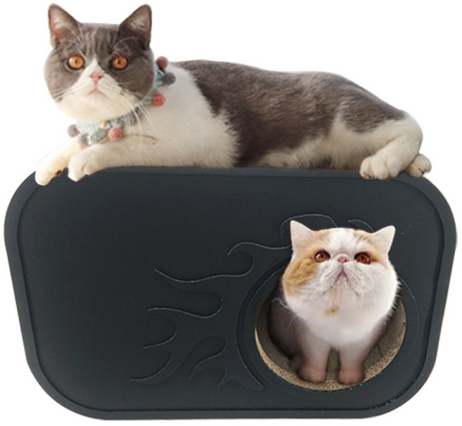 내구성이 좋은 고양이 스크래쳐 4면 사용 튼튼한 무독성 골판지 숨숨집 하우스형, 1개, 네이비