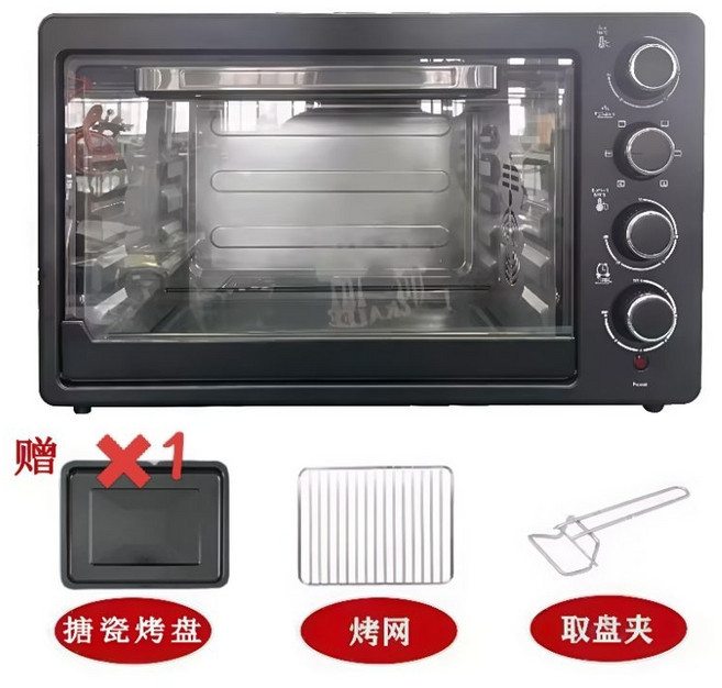 110v旋風專業型雙溫控不鏽鋼烘焙烤箱 適合烤蛋糕、烤雞等家庭料理, 48L烤箱附一盤一網