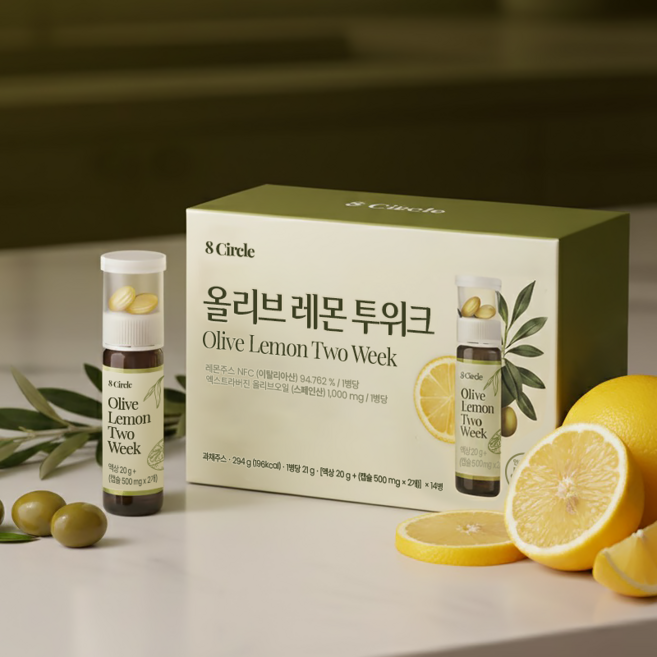 8CIRCLE 올리브레몬샷 투위크 유기농 엑스트라버진올리브오일 올리브유 캡슐 올레샷 레몬즙, 42개, 20ml