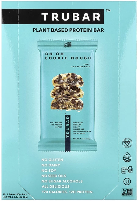 지금 곧 품절됩니다 Trubar 식물성 프로틴바 Oh Oh 쿠키 도우 12개입 개당 50g(1.76oz) 서둘러주시면 감사하겠습니다, Trubar식물성프로틴바OhOh쿠키도우12개입개당50g, 50g - 쿠팡