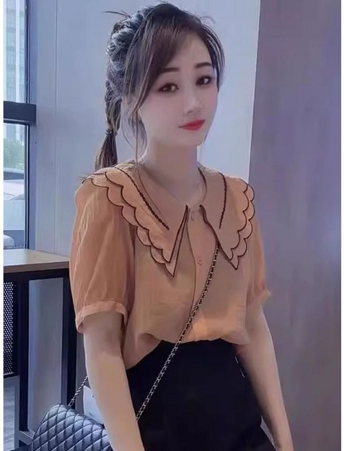 韓版娃娃領短袖襯衫上衣