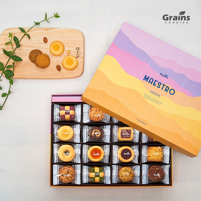 그래인스쿠키 마에스트로 쿠키세트 + 쇼핑백, 16종, 1세트